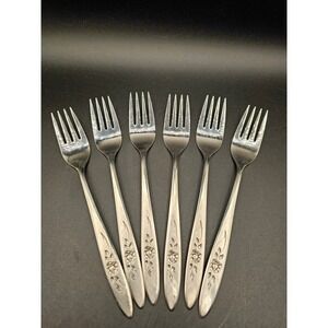 6 Community Stainless Morning Rose Salad Forks Vintage Floral Flatware Set Silve